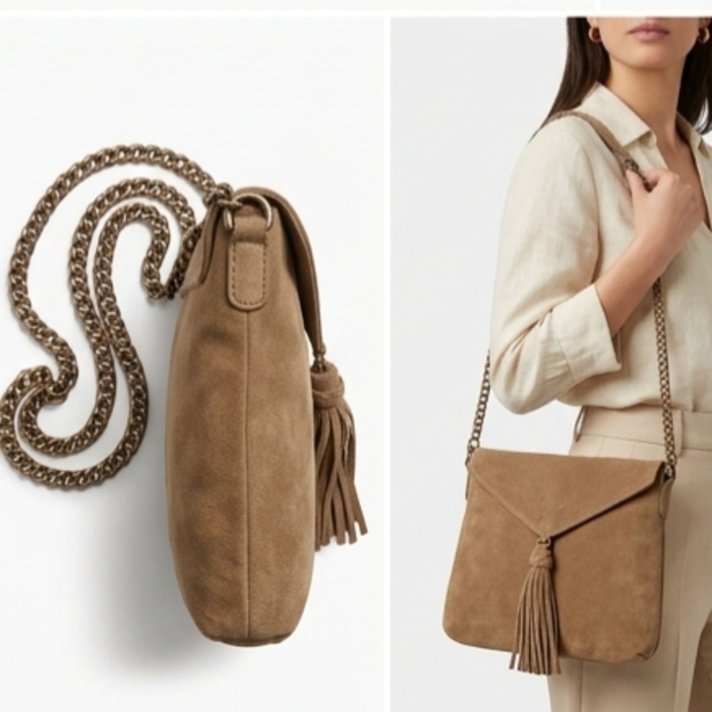 Joie Suede Tassel Crossbody Bag - Taupe - Picture 2 of 6